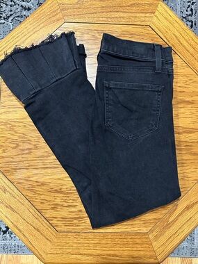 *PAIGE* Black Ankle Flare Cuff Slim Straight Jeans Size 25